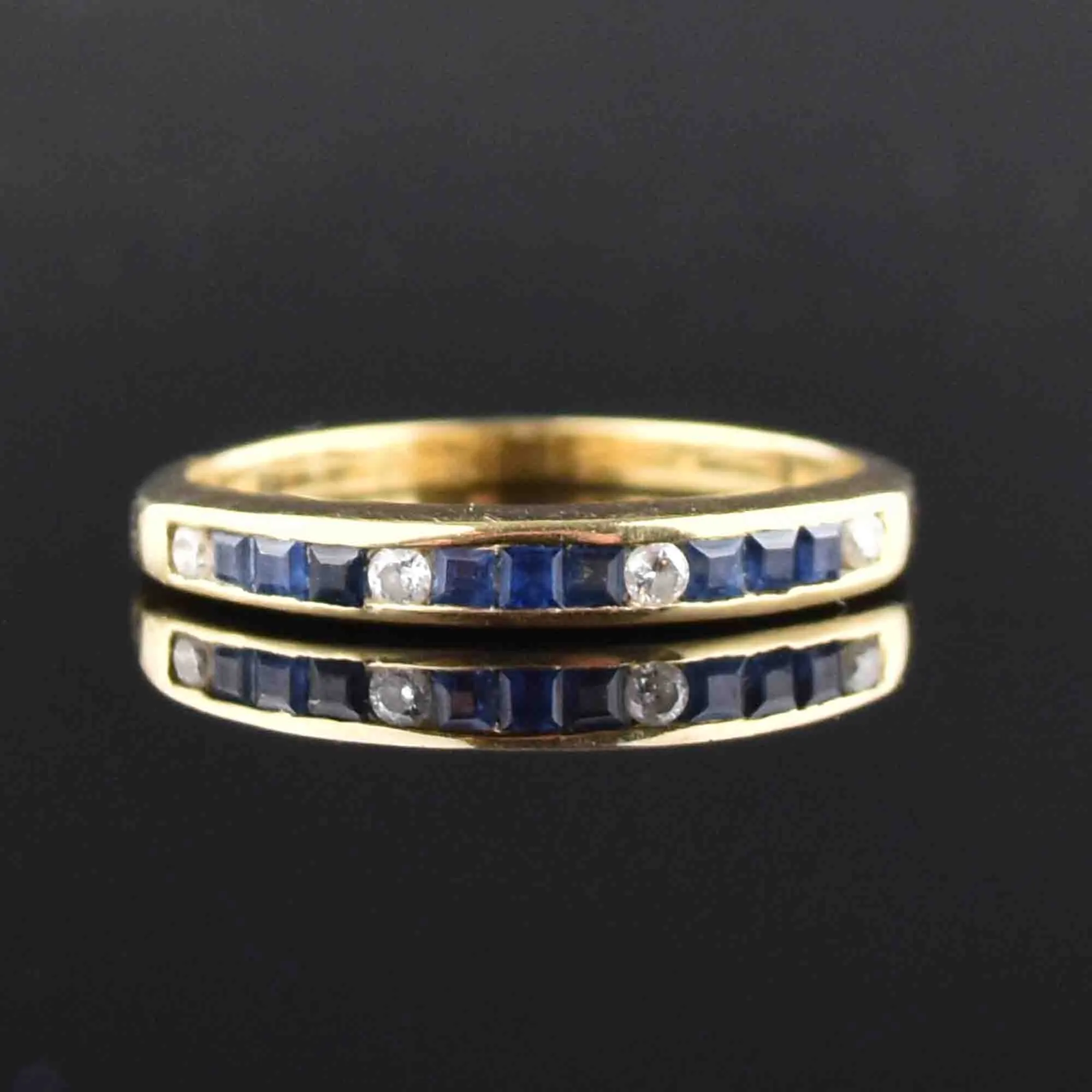 14K Gold Diamond Sapphire Band Ring - Vintage