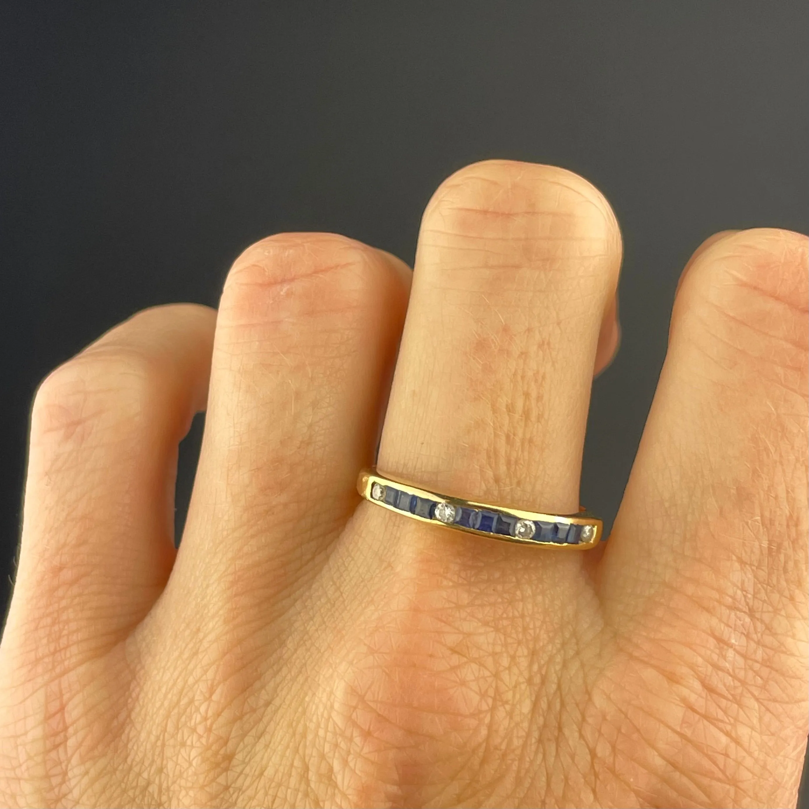 14K Gold Diamond Sapphire Band Ring - Vintage