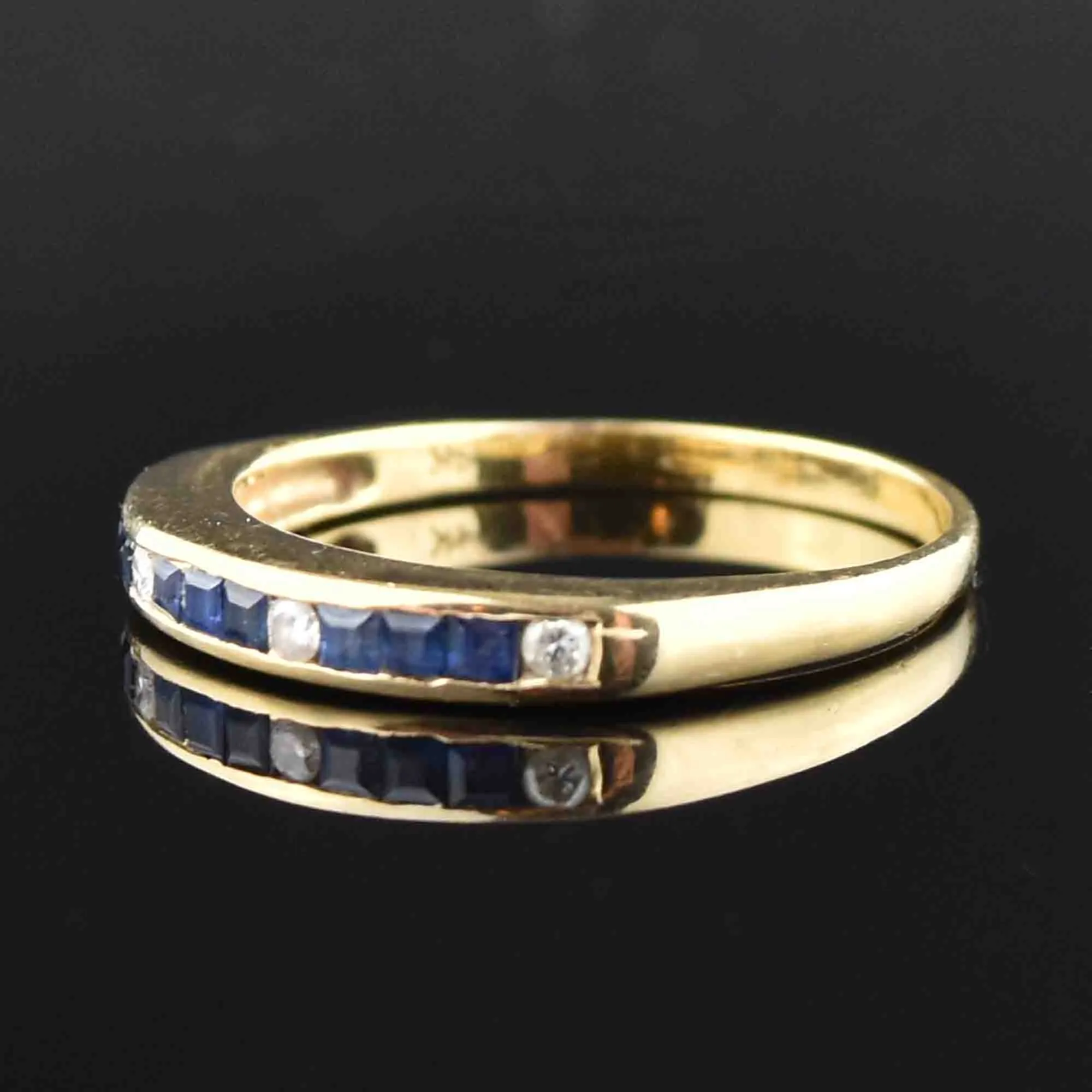 14K Gold Diamond Sapphire Band Ring - Vintage