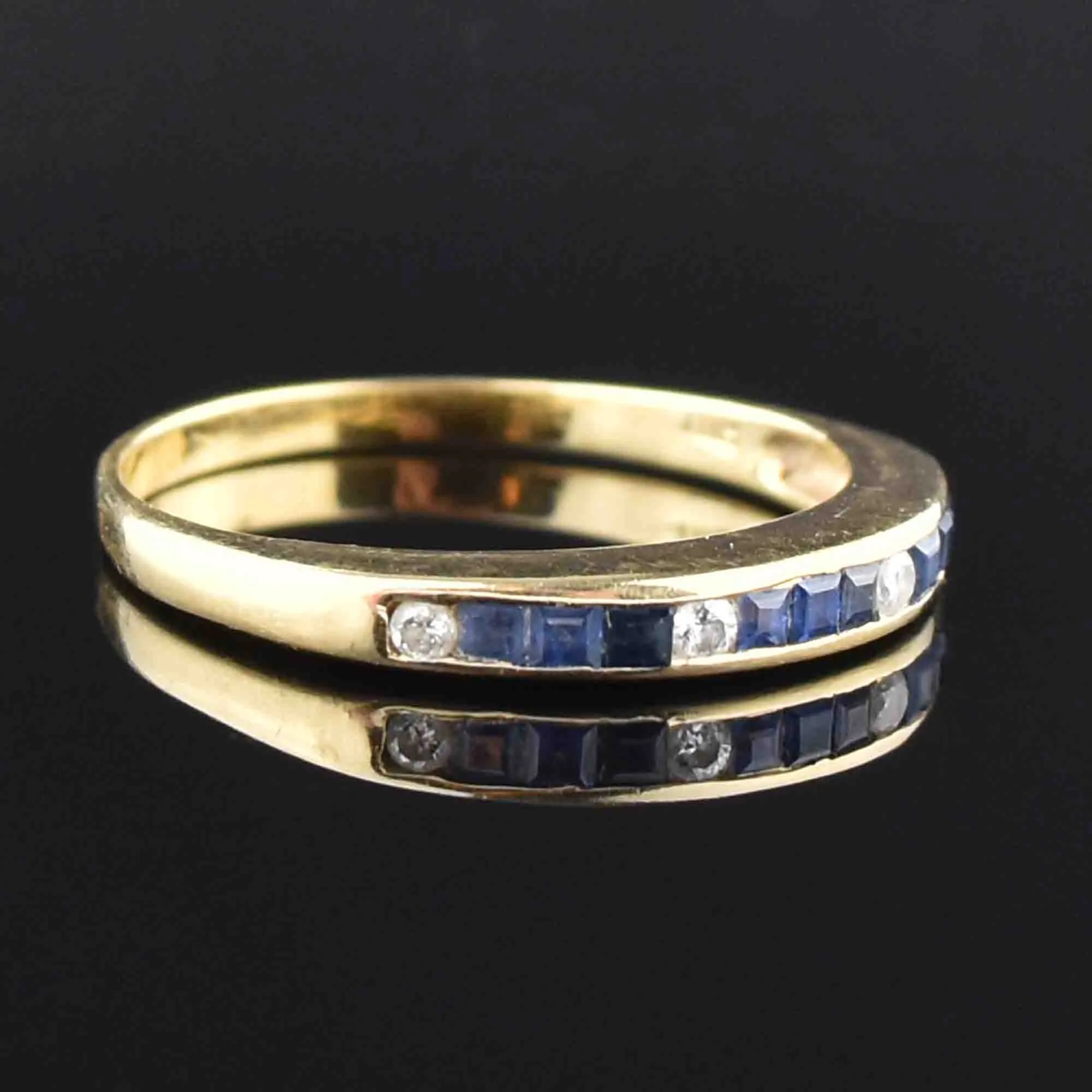 14K Gold Diamond Sapphire Band Ring - Vintage