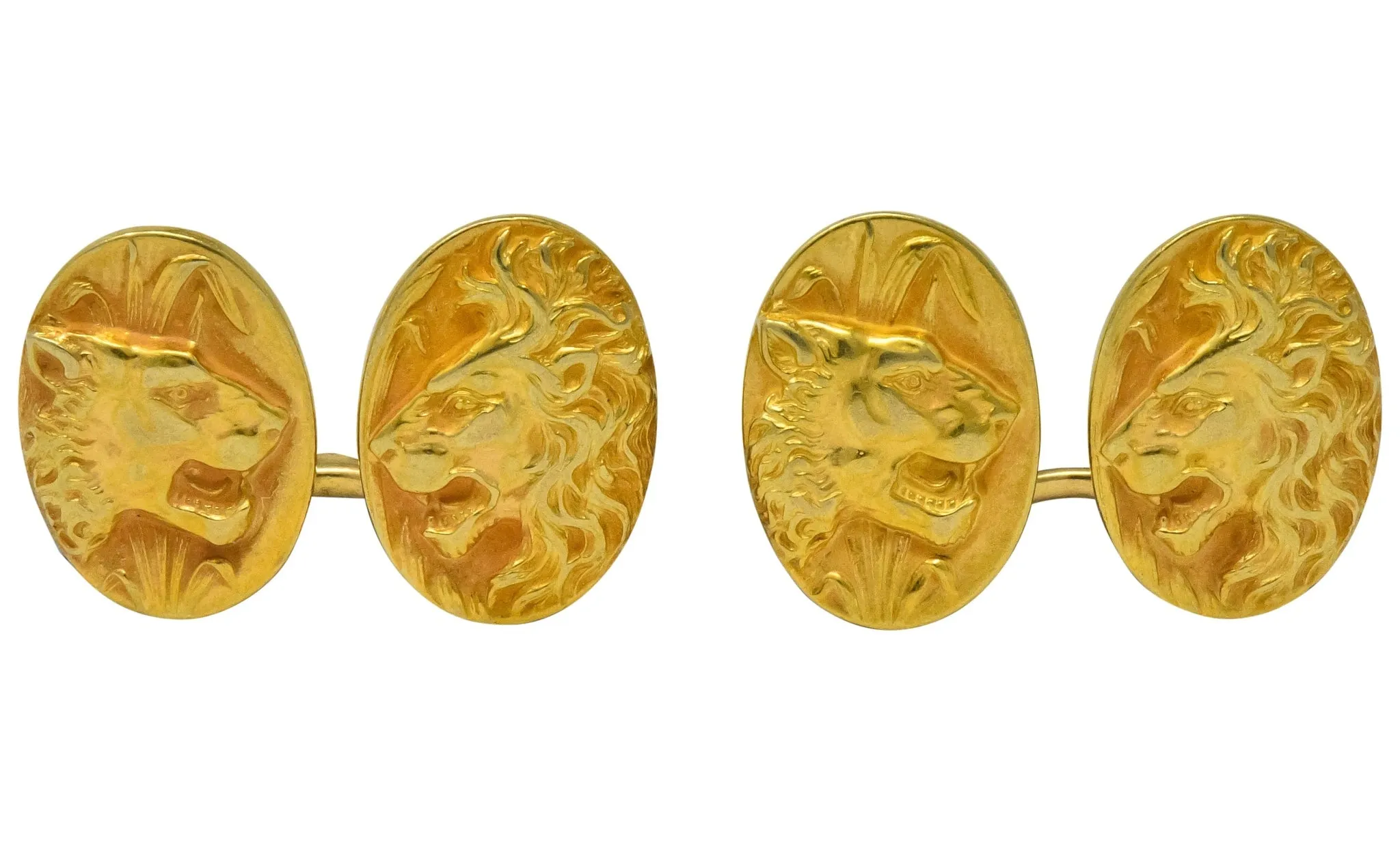 14K Gold Lion and Lioness Cufflinks - Fine Art Nouveau