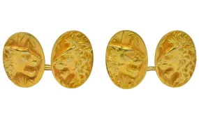 14K Gold Lion and Lioness Cufflinks - Fine Art Nouveau