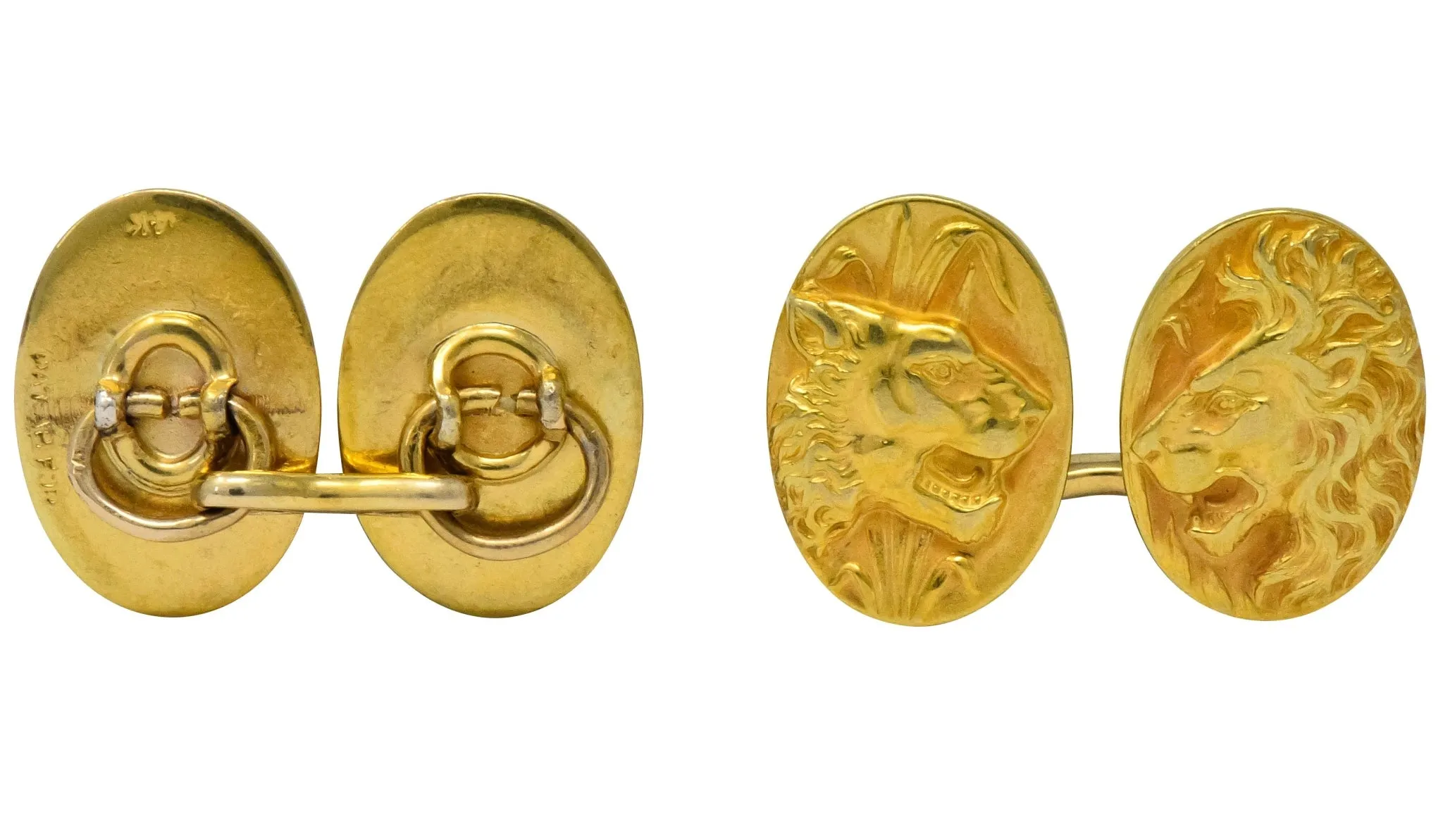 14K Gold Lion and Lioness Cufflinks - Fine Art Nouveau