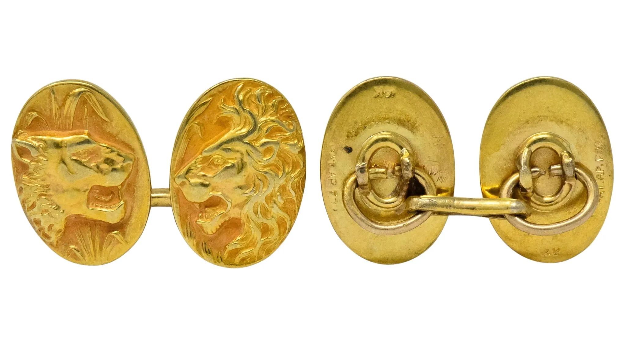 14K Gold Lion and Lioness Cufflinks - Fine Art Nouveau