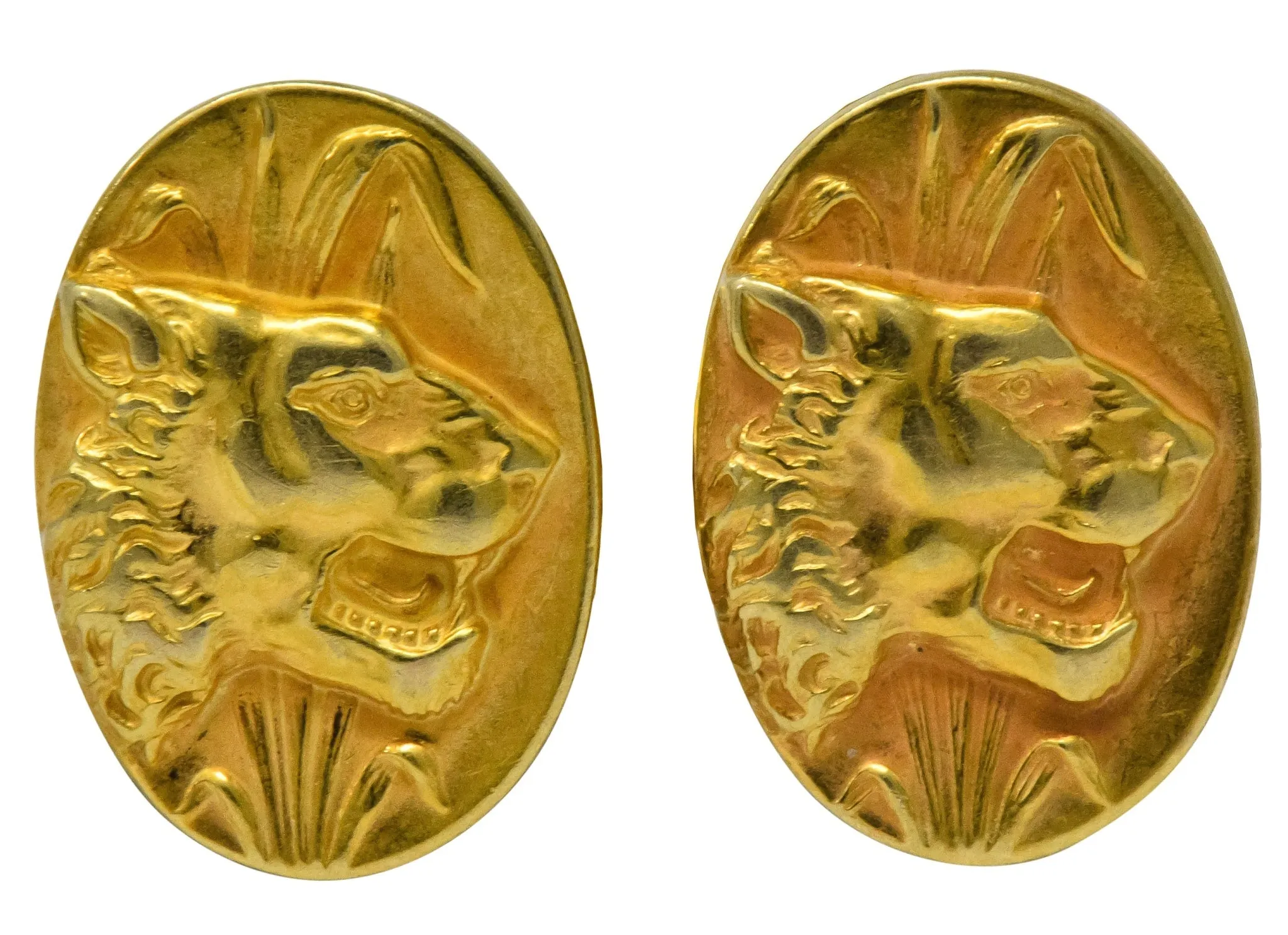 14K Gold Lion and Lioness Cufflinks - Fine Art Nouveau