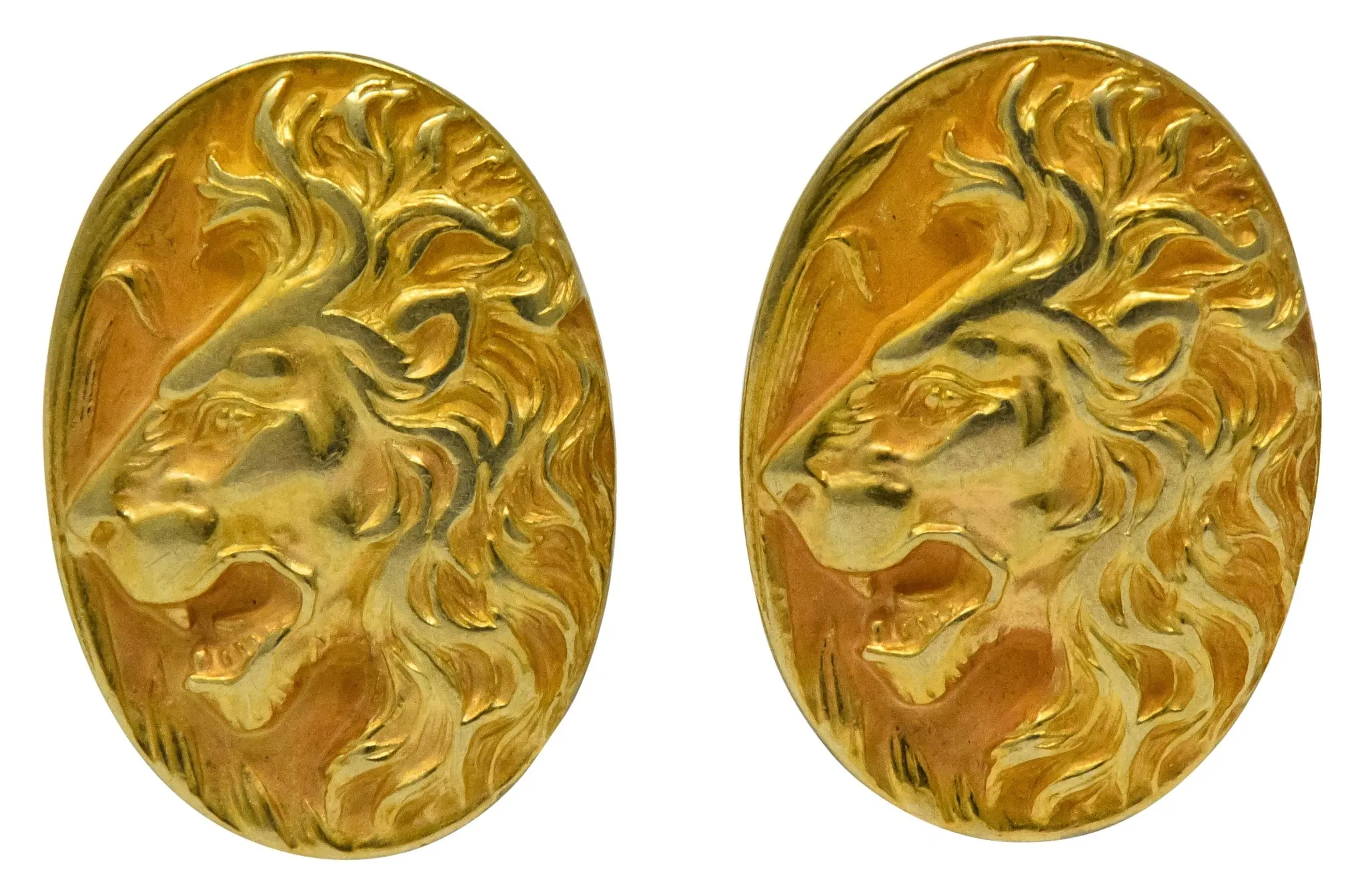 14K Gold Lion and Lioness Cufflinks - Fine Art Nouveau