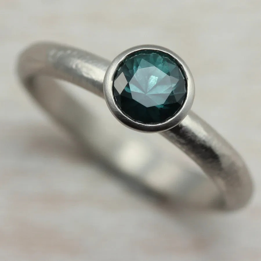 14k White Gold Teal Blue Montana Sapphire Engagement Ring