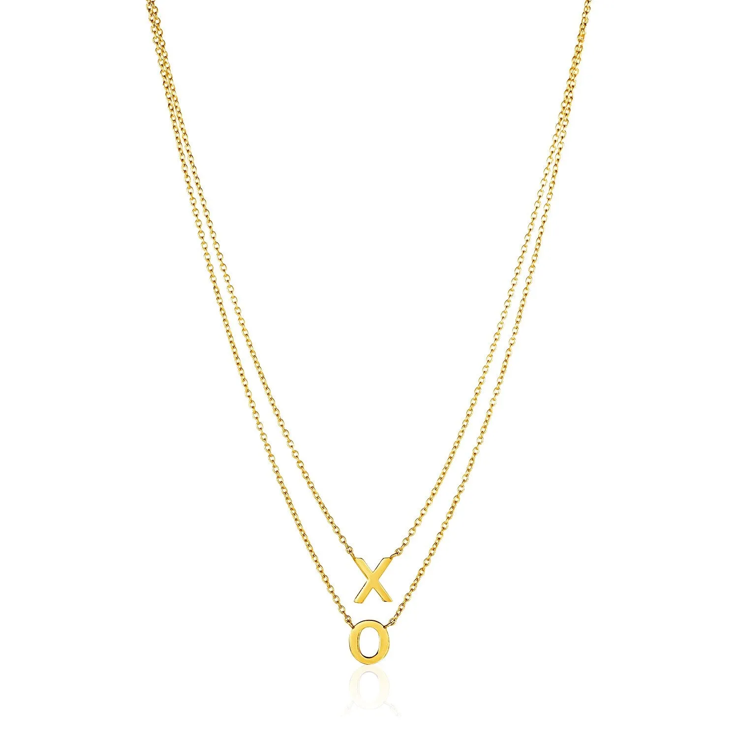 14k Yellow Gold DoubleS trand Chain Necklace with X and Orx75035-17-rx75035-17