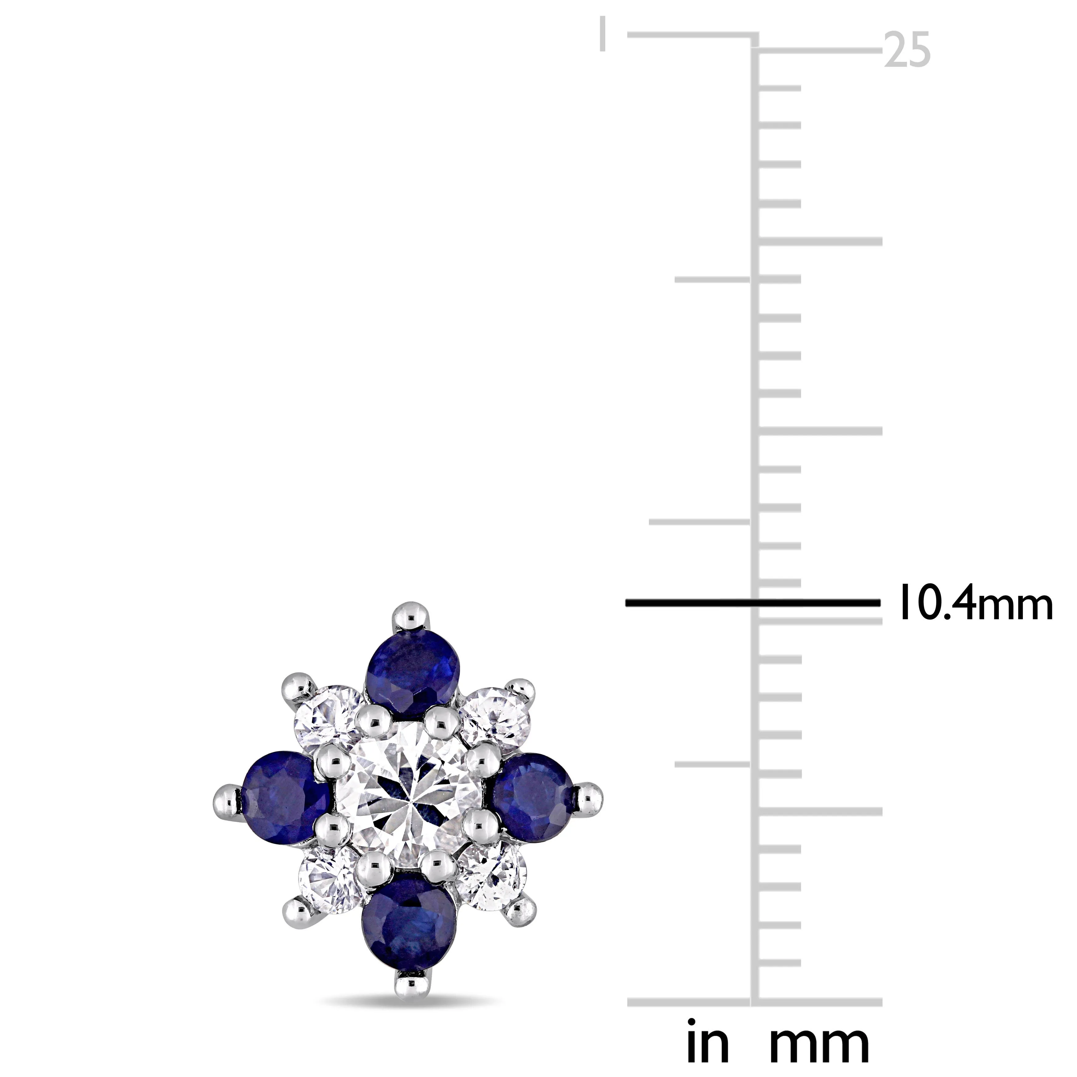 1.53125 Carat Total Gem Weight Blue and White Sapphire Flower Stud Earrings in 14K White Gold