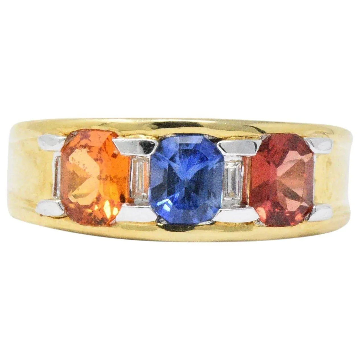 1.80 CTW Tri-Color Sapphire Diamond 18K Gold Unisex Ring