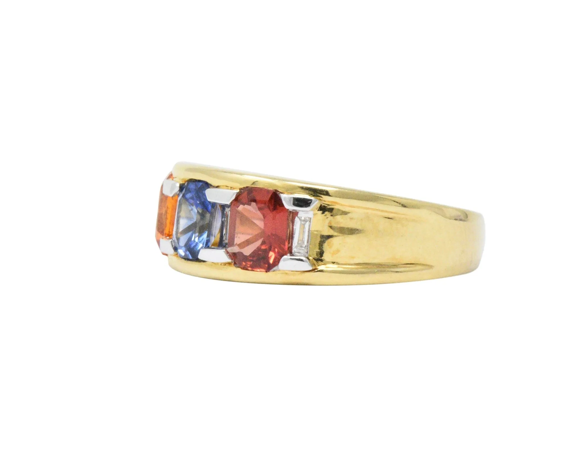 1.80 CTW Tri-Color Sapphire Diamond 18K Gold Unisex Ring