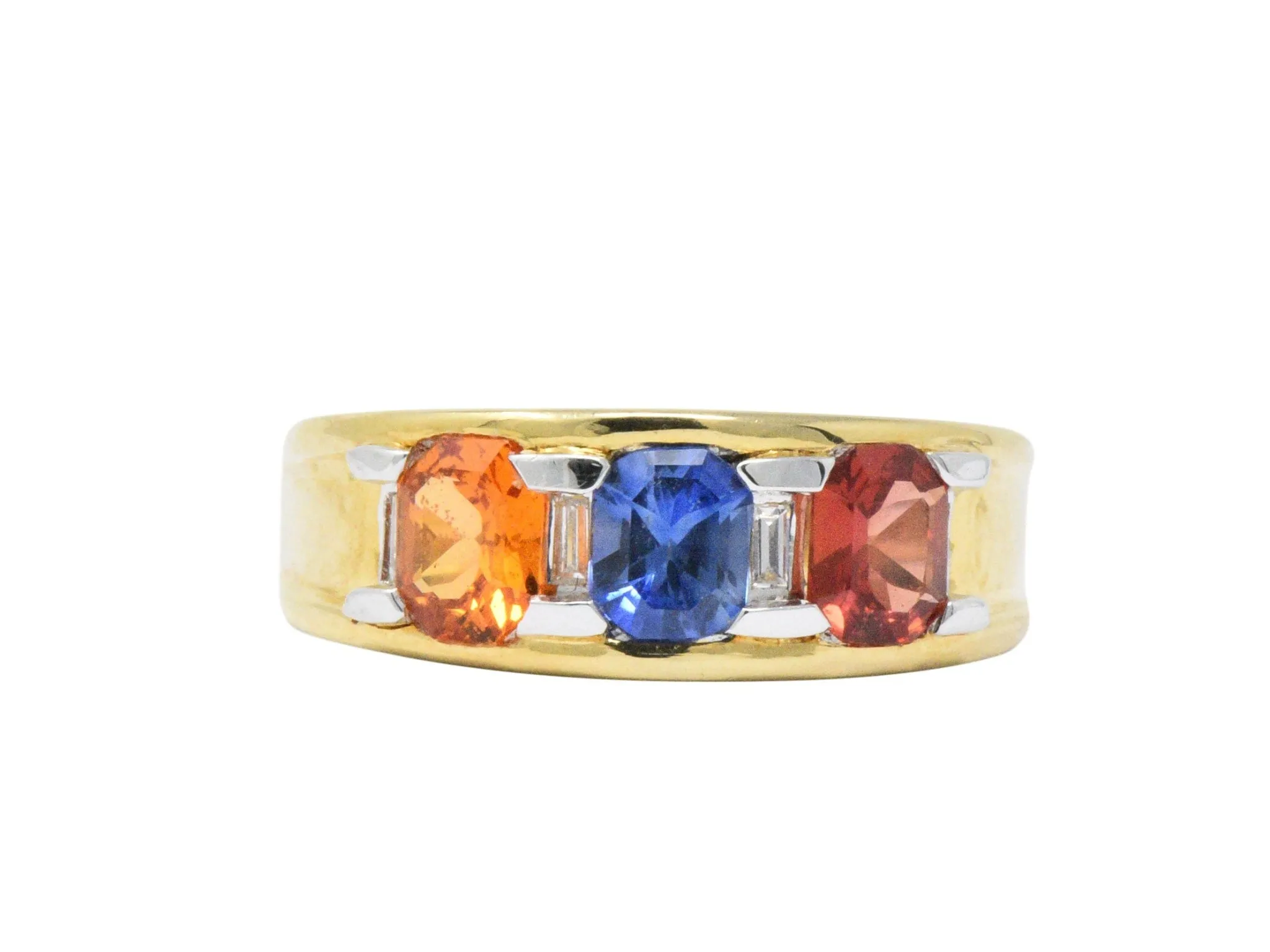 1.80 CTW Tri-Color Sapphire Diamond 18K Gold Unisex Ring