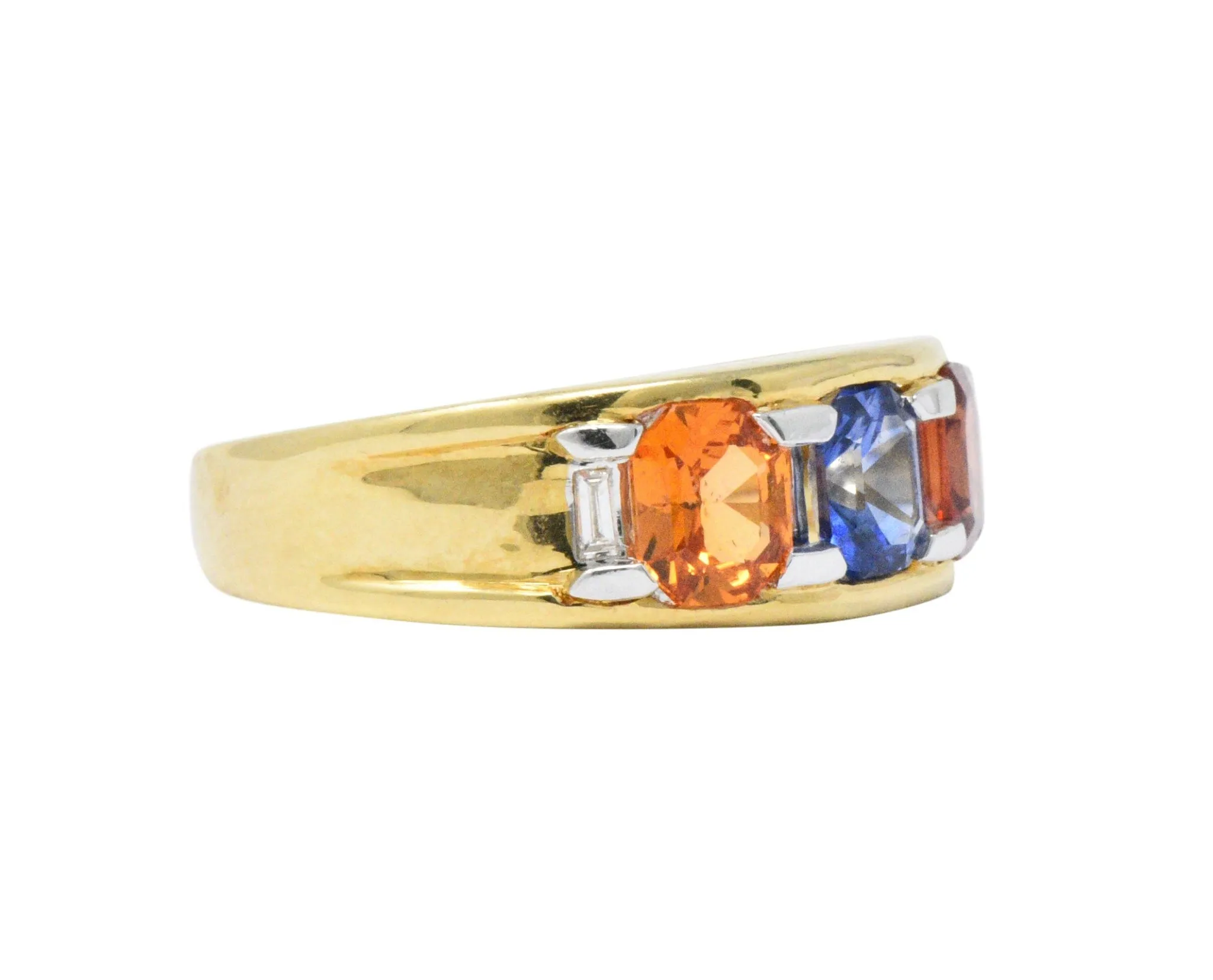 1.80 CTW Tri-Color Sapphire Diamond 18K Gold Unisex Ring