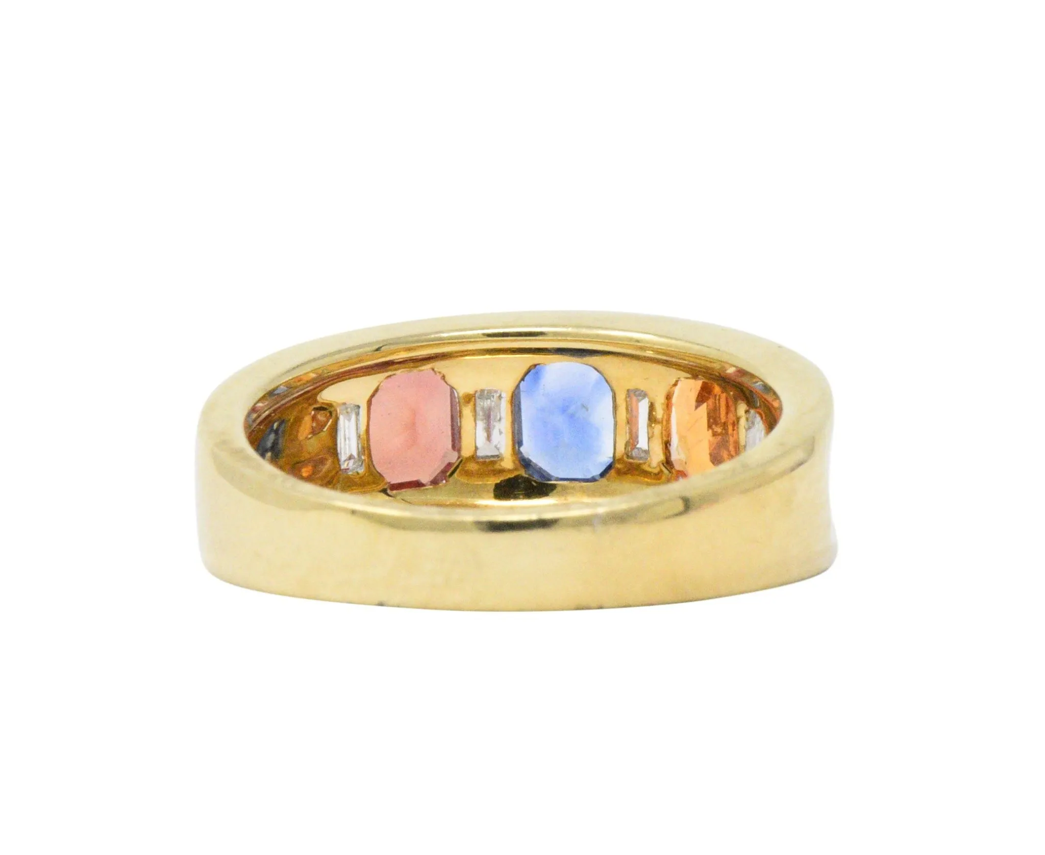 1.80 CTW Tri-Color Sapphire Diamond 18K Gold Unisex Ring