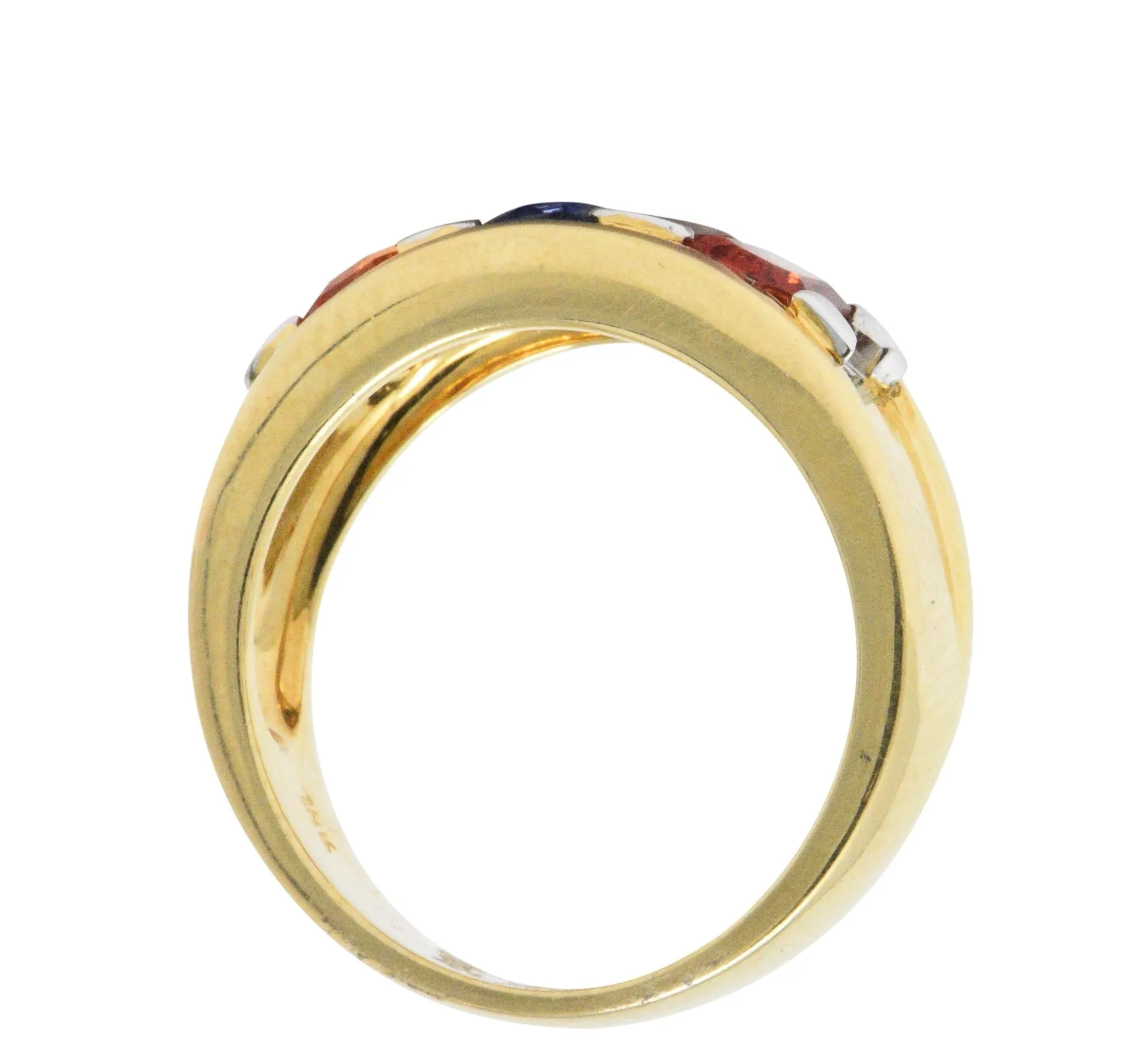 1.80 CTW Tri-Color Sapphire Diamond 18K Gold Unisex Ring