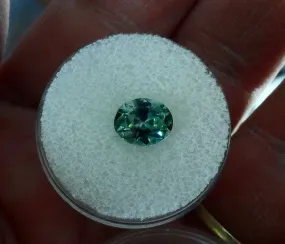 1.87 carat stunning Montana sapphire in shades of leaf green to teal.