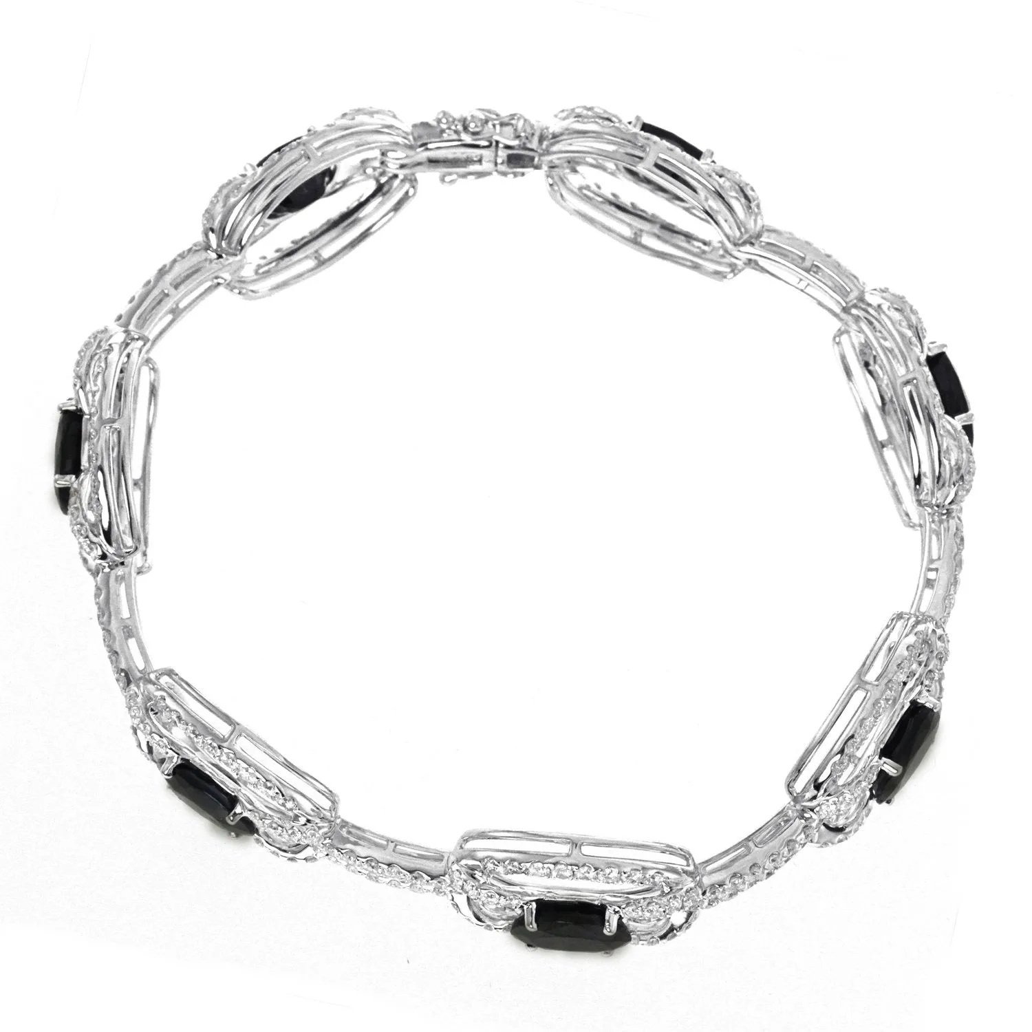 18K White Gold Diamond Sapphire Bangle - Round Cut Diamonds 6.02CT - Sapphire Weight 16.89CT