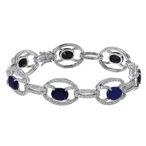 18K White Gold Diamond Sapphire Bangle - Round Cut Diamonds 6.02CT - Sapphire Weight 16.89CT