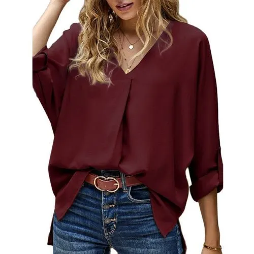 2023  2022 Spring/summer New Sexy V-neck Loose Large Size Shirt Versatile Casual Top For Women