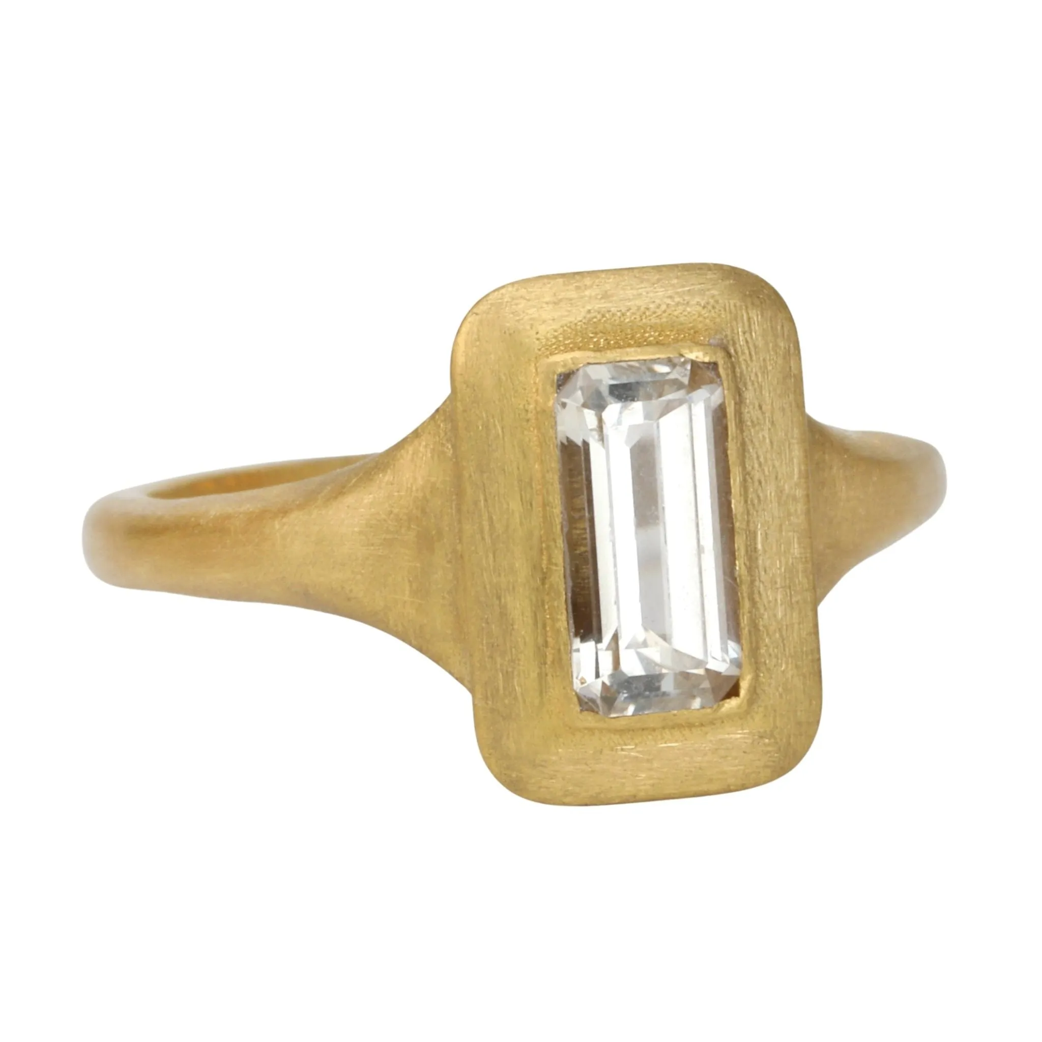 22K Gold Greek-Inspired White Sapphire Baguette Ring, Emerald Cut