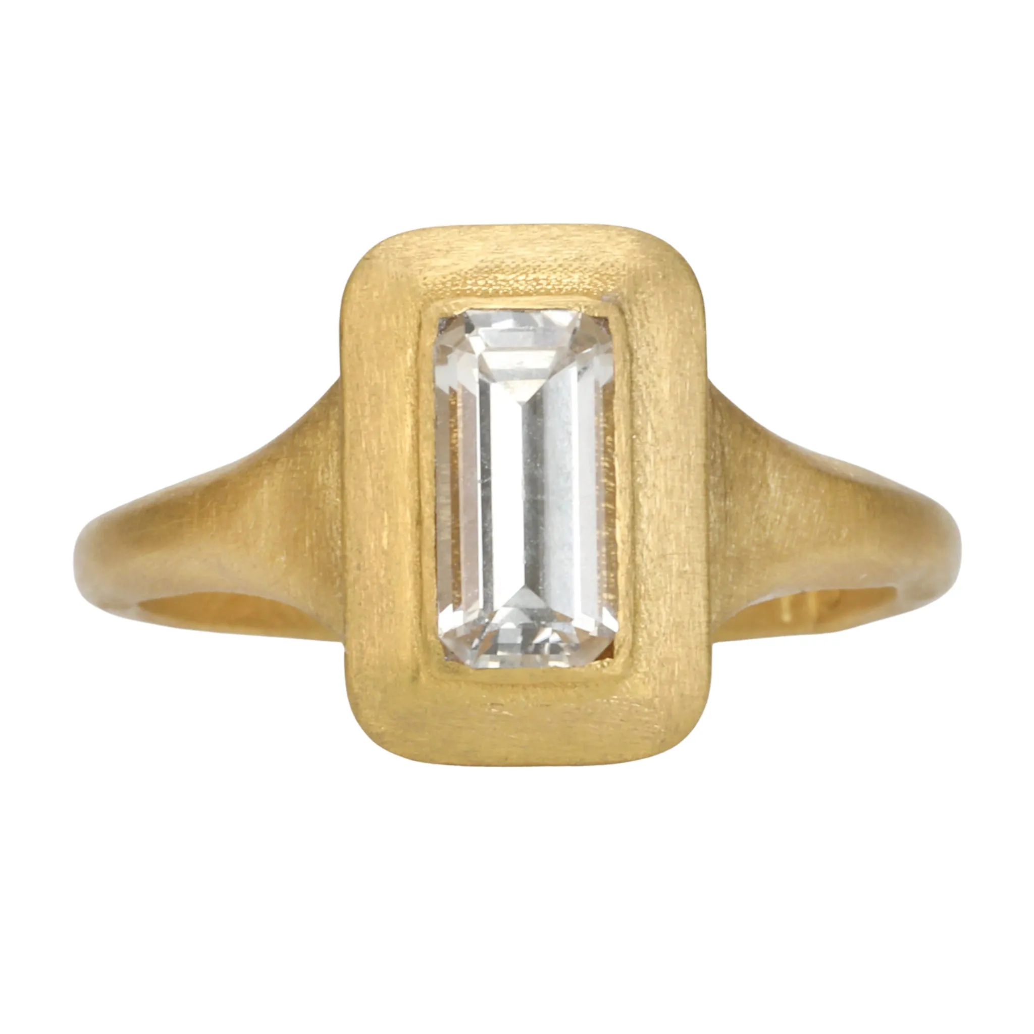 22K Gold Greek-Inspired White Sapphire Baguette Ring, Emerald Cut