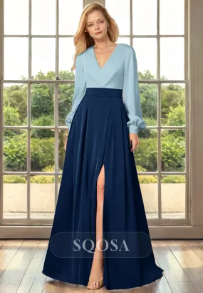 A beautiful A-line V-neck long sleeve dress for mother of the bride- perfect for weddings and cocktail parties!