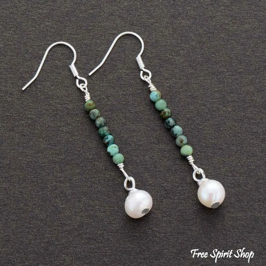 African Turquoise and Pearl Earrings