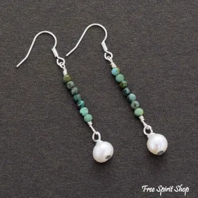 African Turquoise and Pearl Earrings