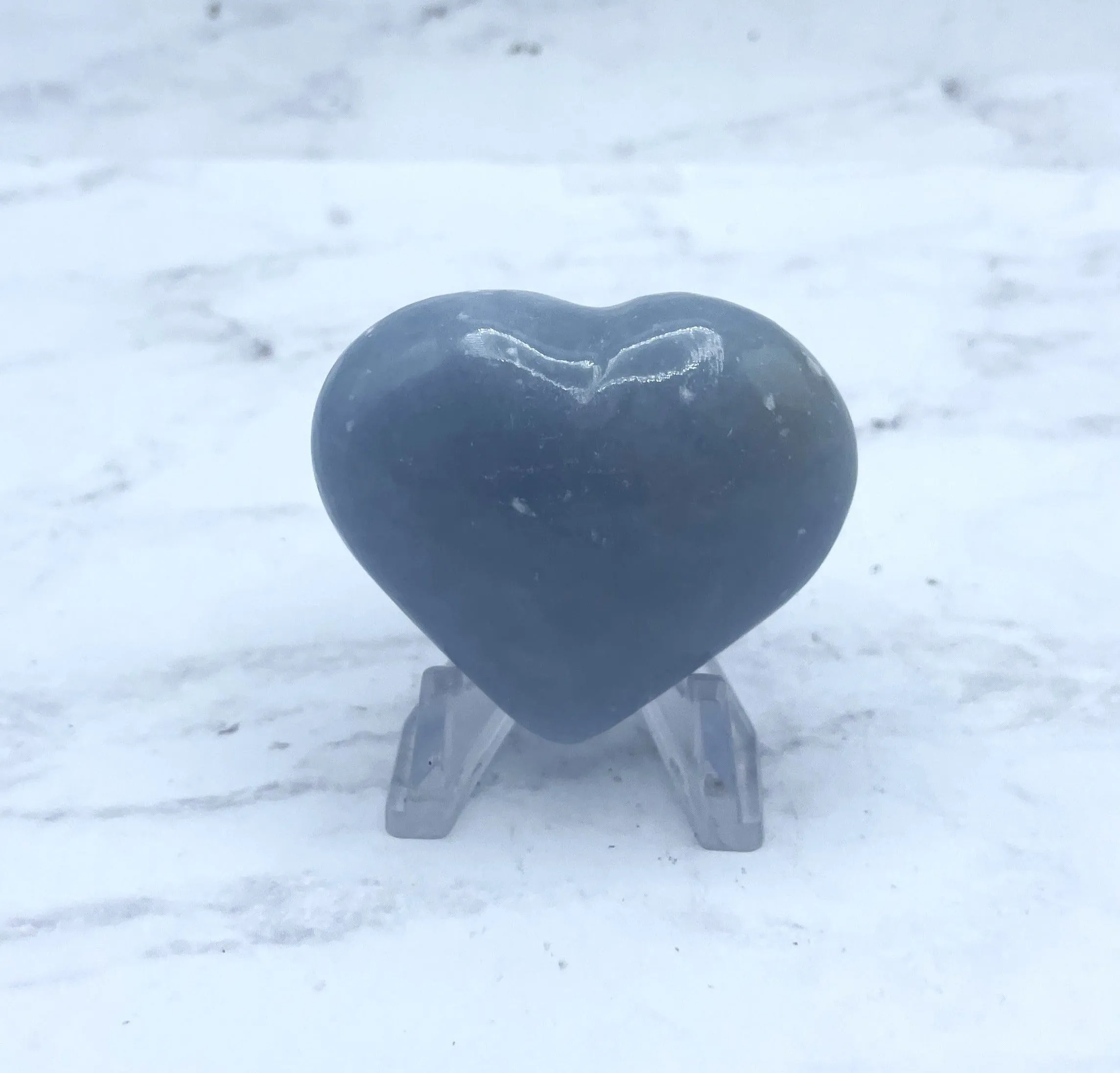 Angelite Heart Carving - Beautiful Angelite Crystal Carving for Love and Healing