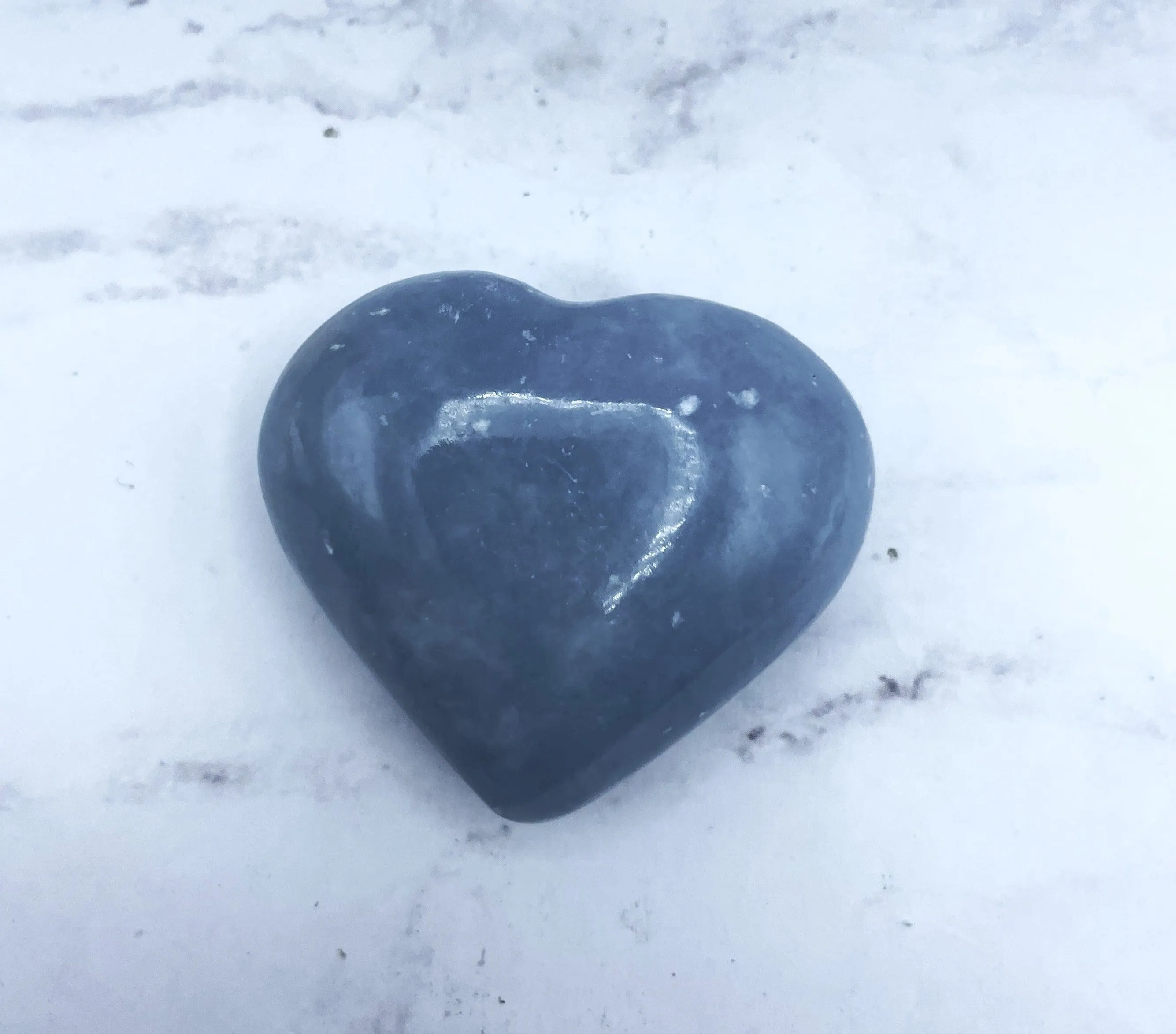 Angelite Heart Carving - Beautiful Angelite Crystal Carving for Love and Healing