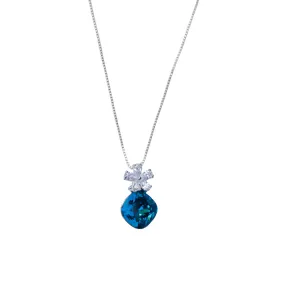 Aquamarine crystal necklace with platinum plated zirconia flower.