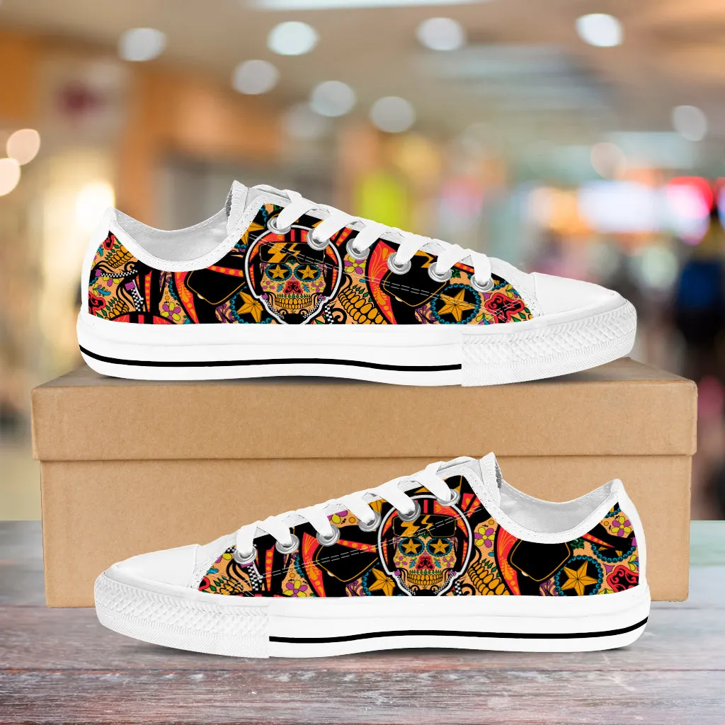 Biker Skull Low Top Shoes White