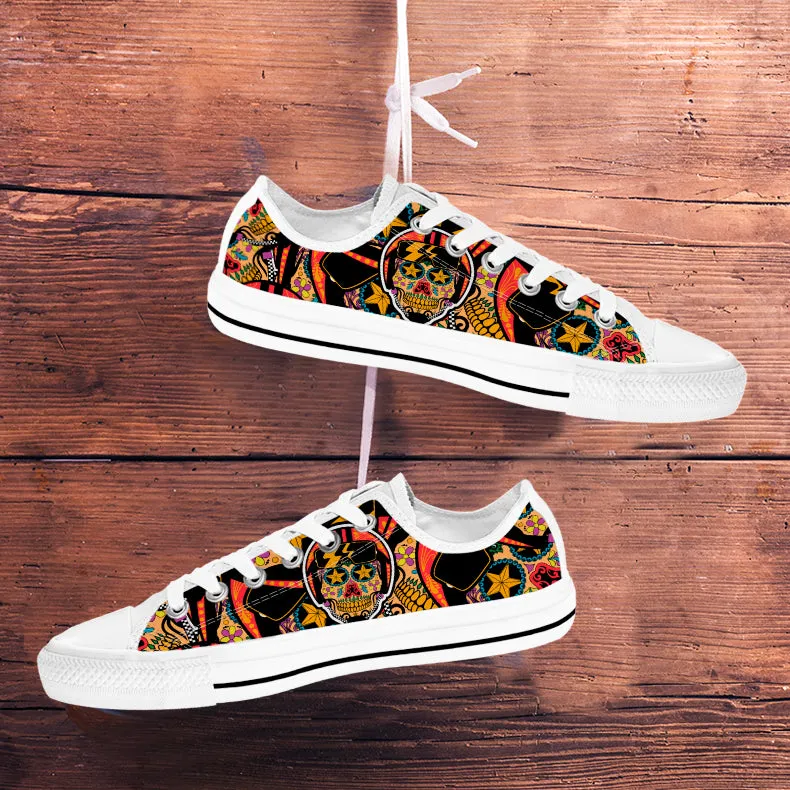 Biker Skull Low Top Shoes White