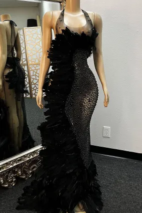 Black Diamante Feather Dress