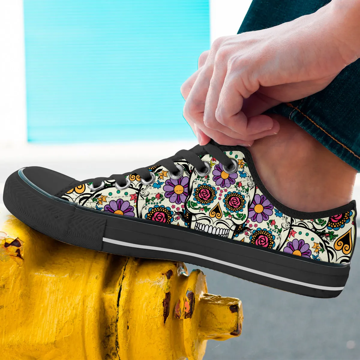 Black Violet Sugar Skull Low Top Sneakers