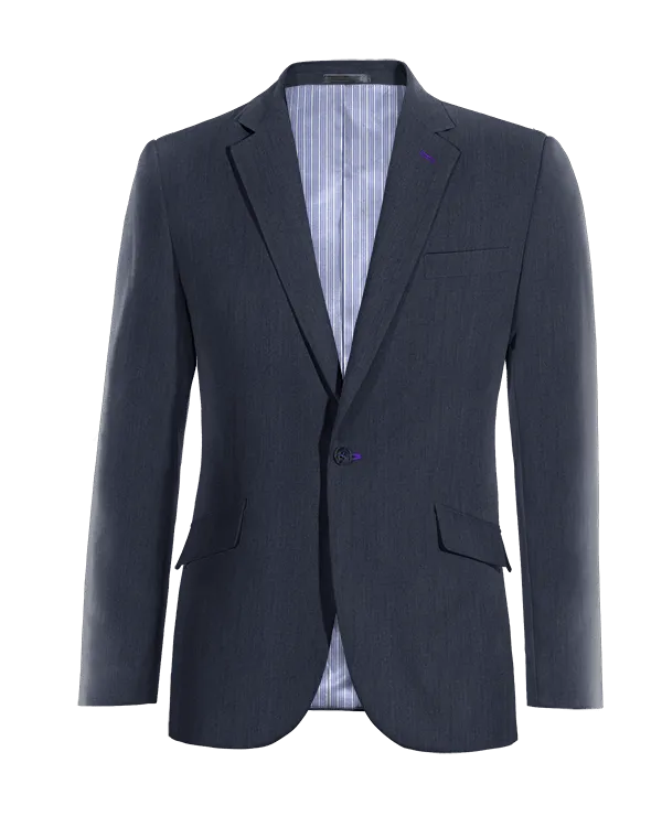  Blazer azul marino de lino esencial de 1 botón