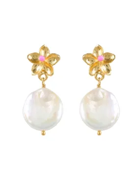 Bloom Gold and Pearl Drop Earrings