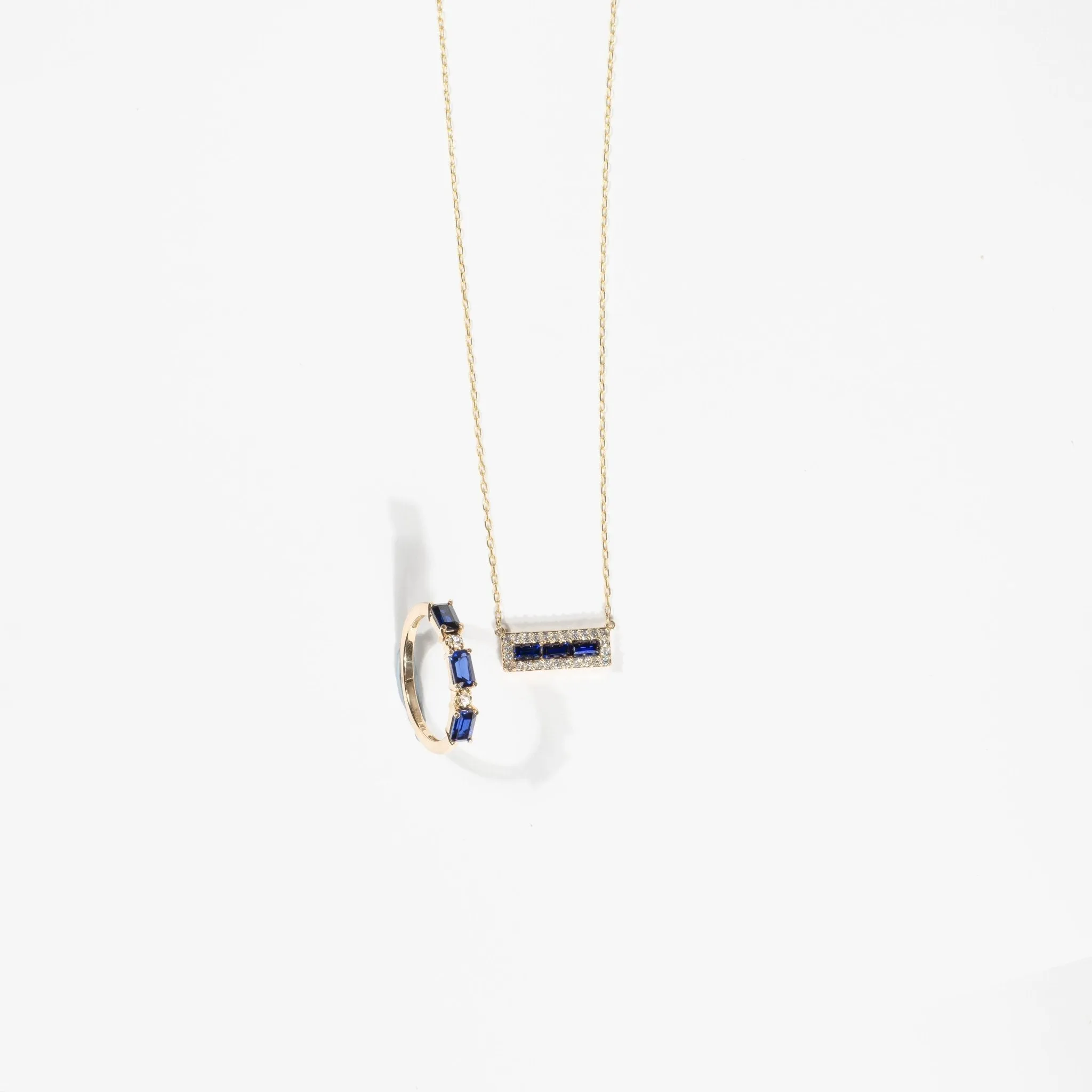 Blue and White Sapphire Bar Necklace