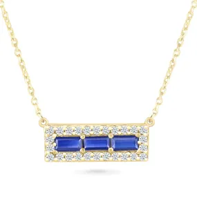 Blue and White Sapphire Bar Necklace