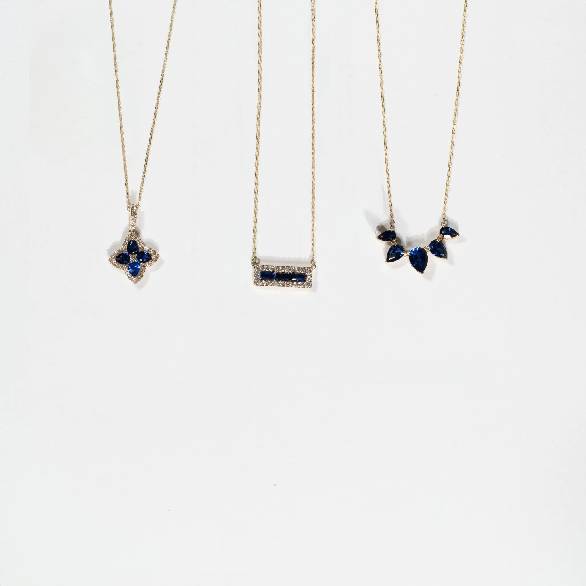 Blue and White Sapphire Bar Necklace