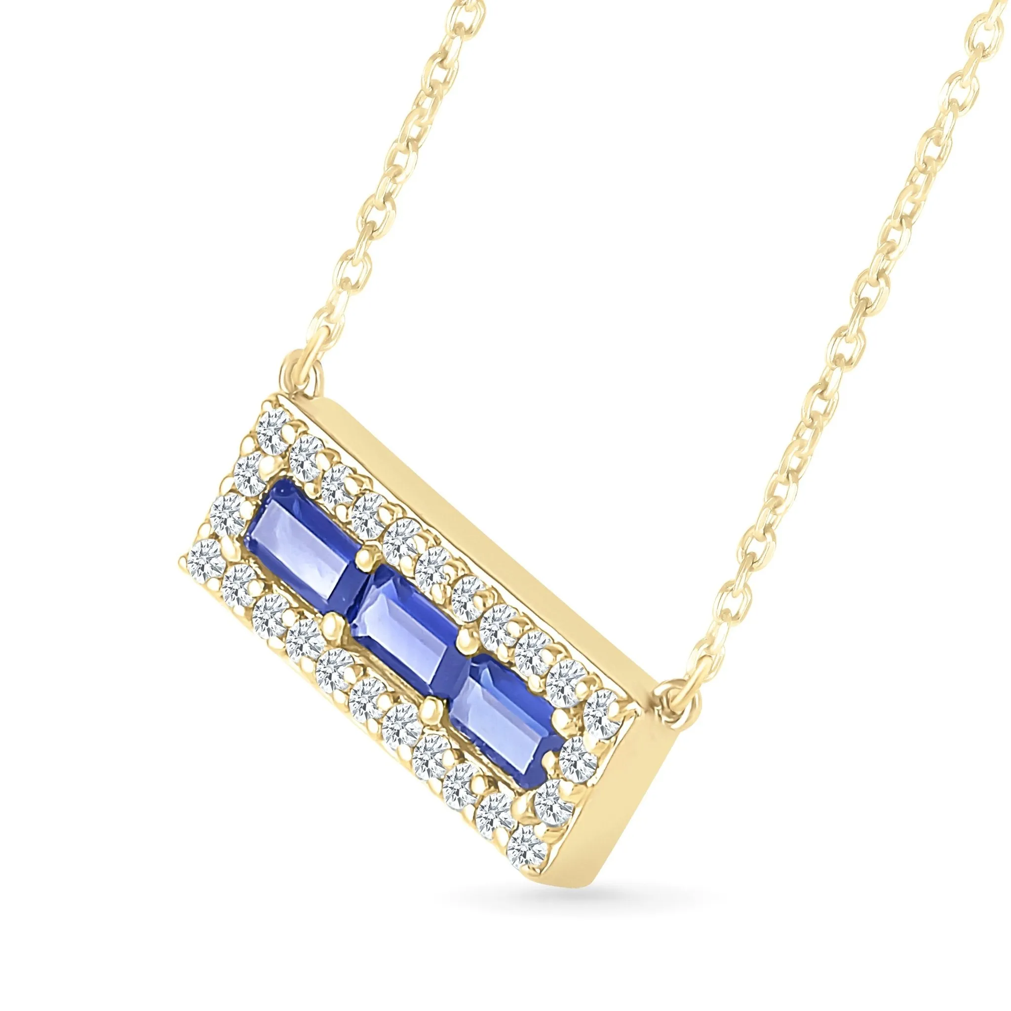 Blue and White Sapphire Bar Necklace