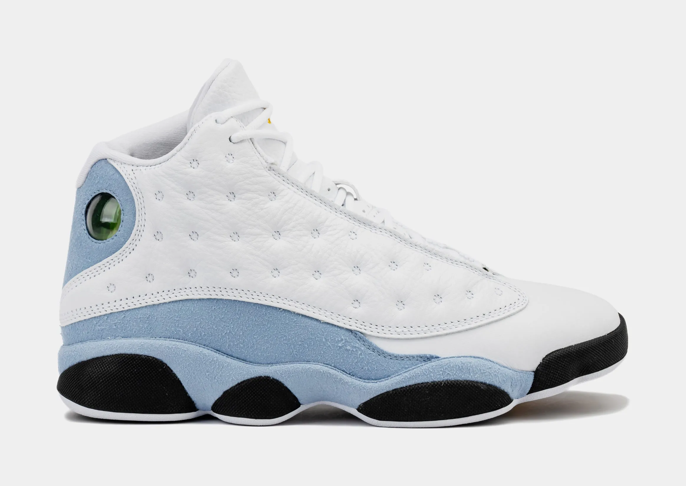 Blue Grey Air Jordan 13 Retro Men's Shoes in White, Yellow Ochre, Blue Grey, and Black