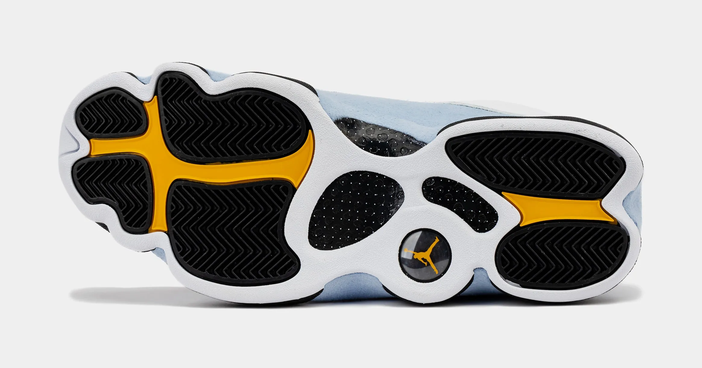 Blue Grey Air Jordan 13 Retro Men's Shoes in White, Yellow Ochre, Blue Grey, and Black