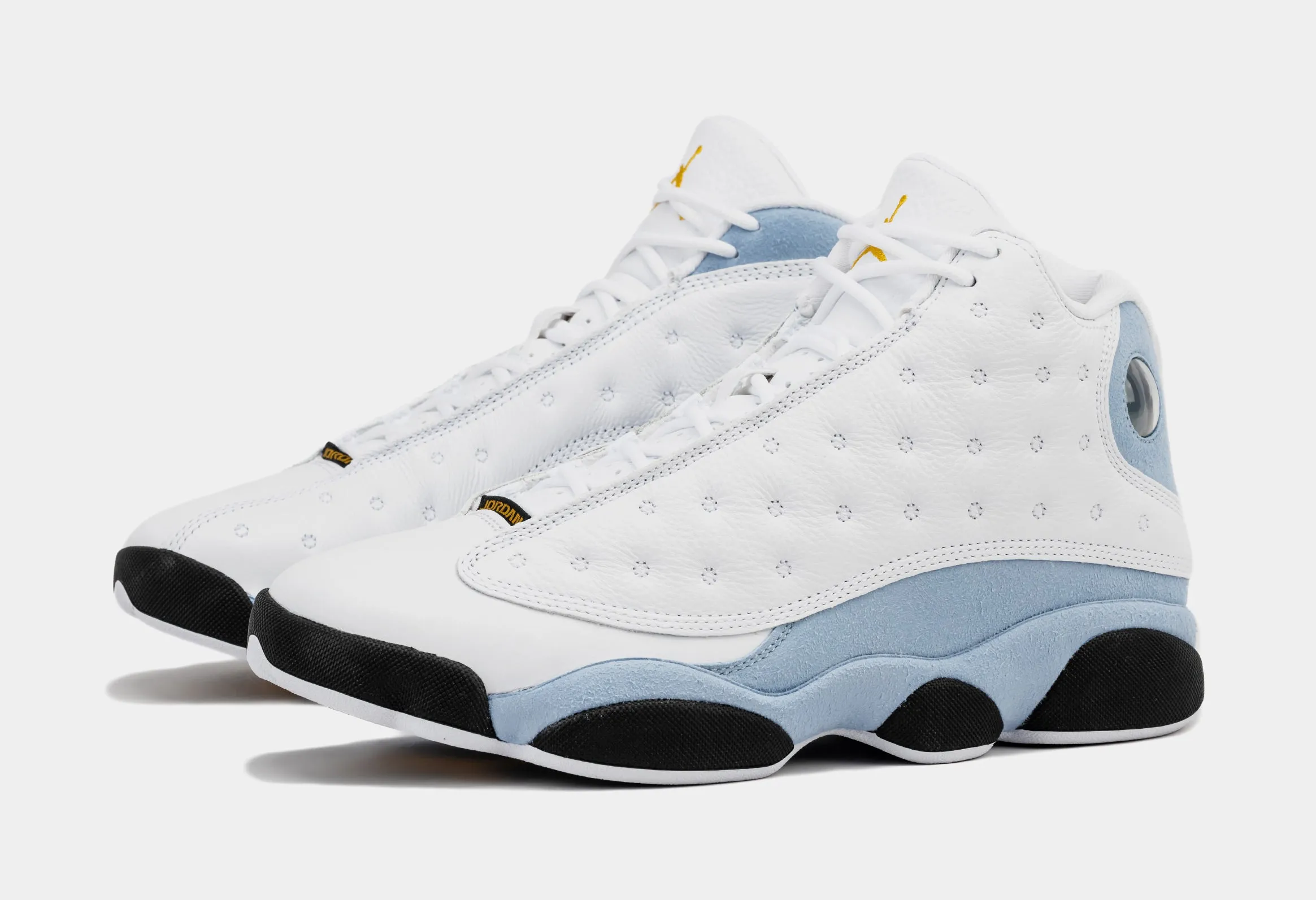 Blue Grey Air Jordan 13 Retro Men's Shoes in White, Yellow Ochre, Blue Grey, and Black