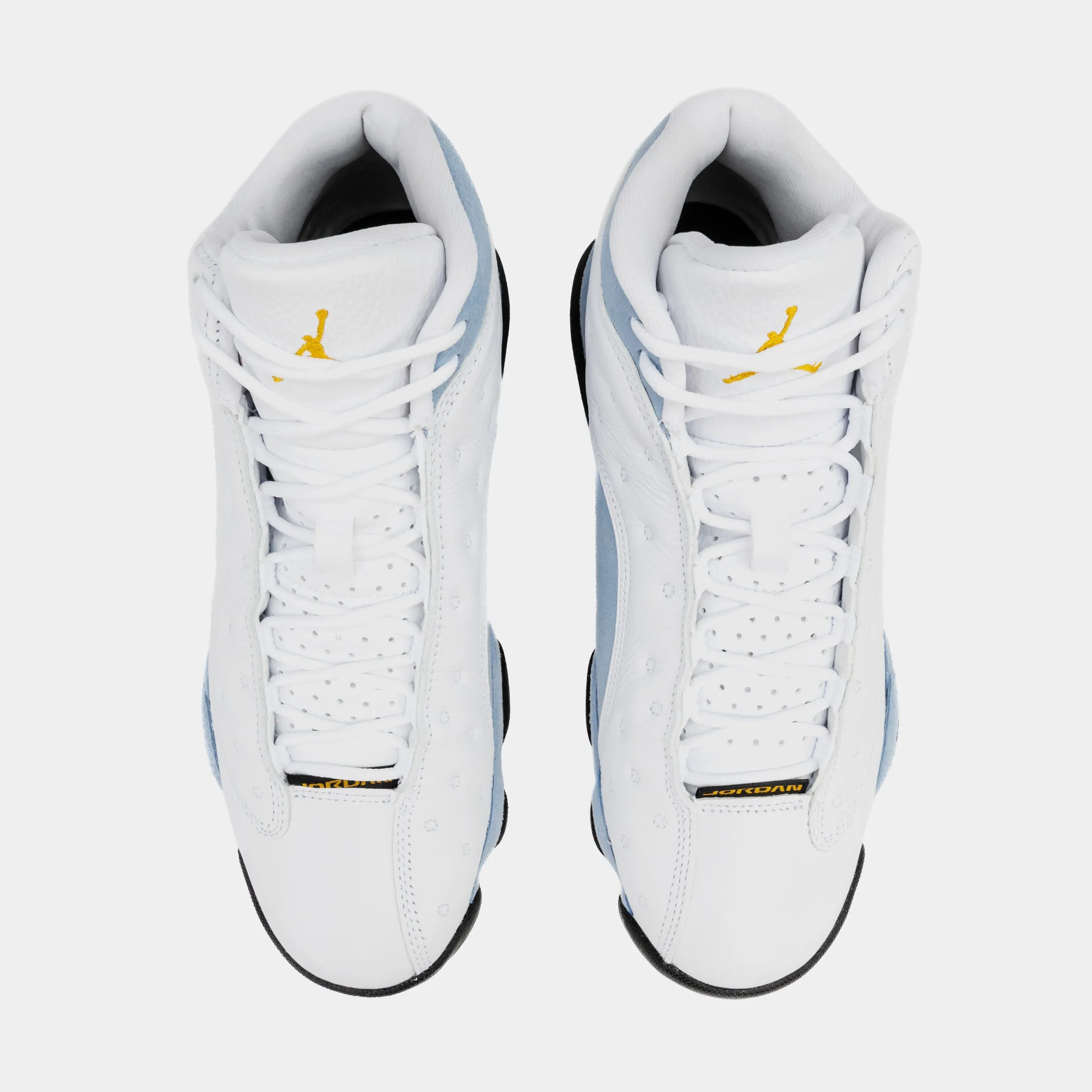 Blue Grey Air Jordan 13 Retro Men's Shoes in White, Yellow Ochre, Blue Grey, and Black