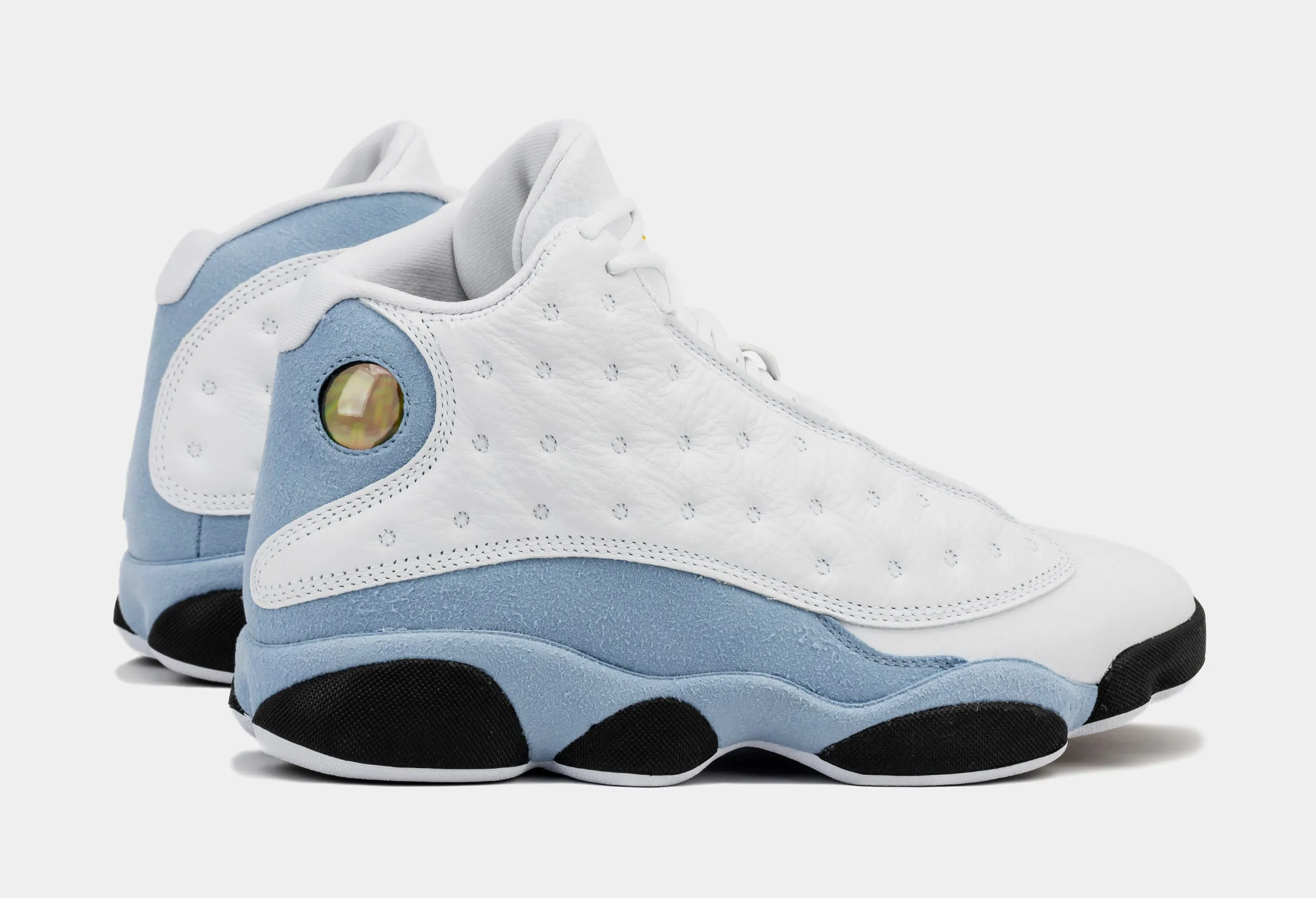 Blue Grey Air Jordan 13 Retro Men's Shoes in White, Yellow Ochre, Blue Grey, and Black