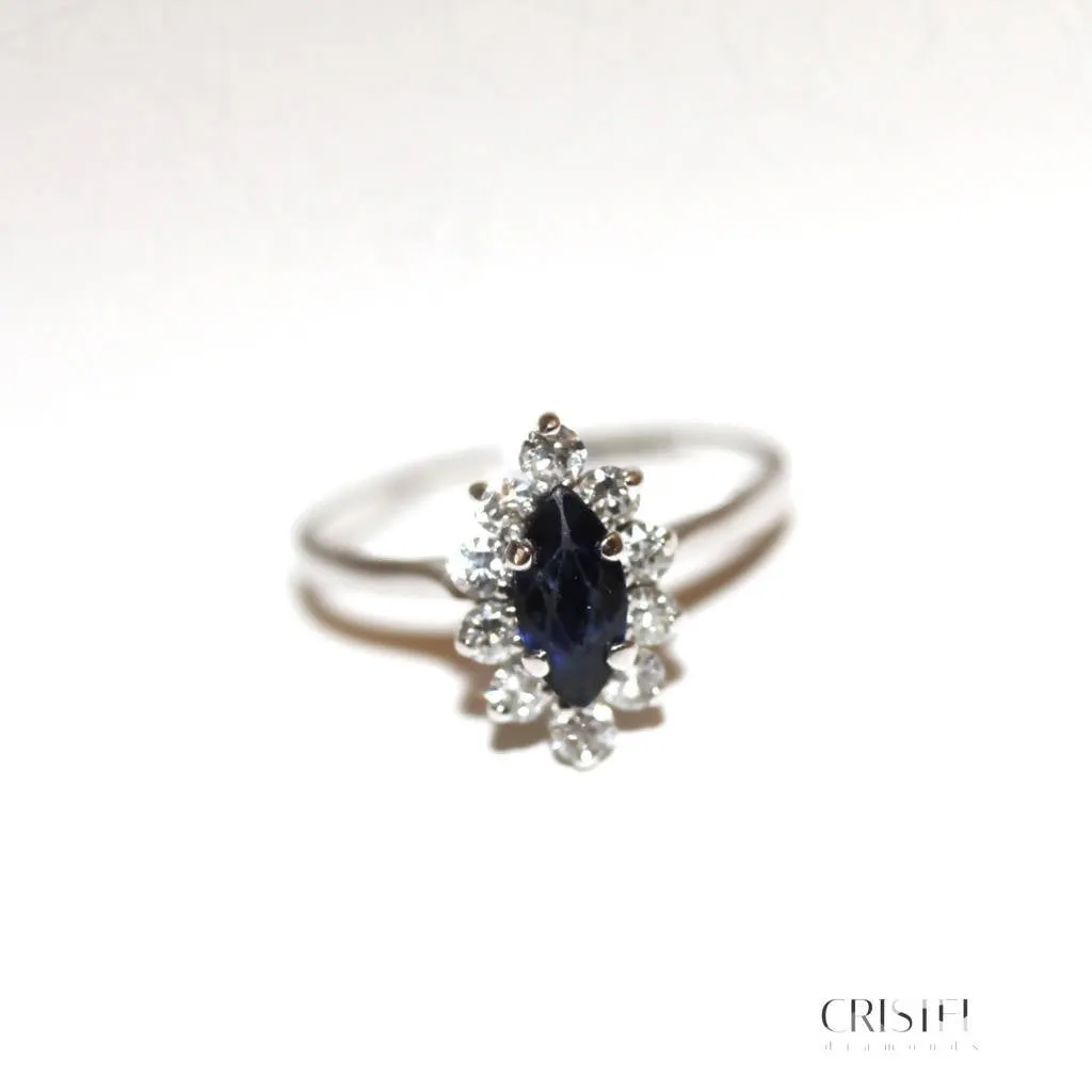 Blue Sapphire Diamond Ring with Marquise Cut