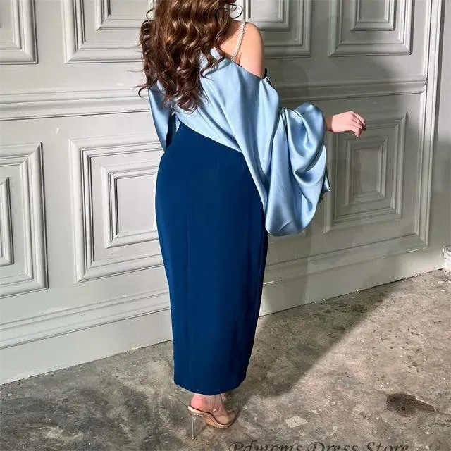 Blue Satin Mermaid Evening Dress