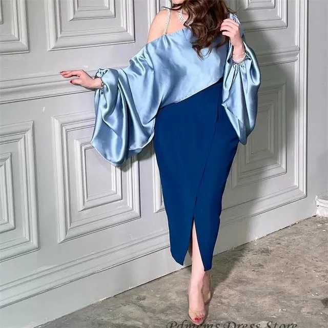 Blue Satin Mermaid Evening Dress