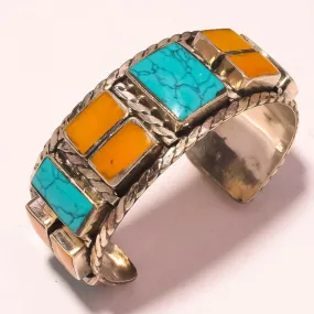 Blue Yellow Nepal Cuff Bracelet